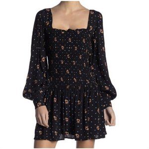 Free People Navy Floral Long Sleeve Dress